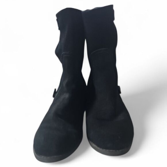 Ann Taylor LOFT 100% Leather Suede Ankle Luxe Boots Sz 8.5 Black Moto Utility - Picture 9 of 13